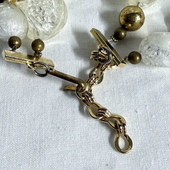 Vintage 2-Strand Lucite Bead Choker Necklace Gold Tone Spacer Beads Frosted 16" - Picture 5 of 9